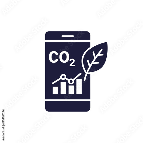 "An illustration of a smartphone displaying a carbon emissions graph with the text CO2 and a green leaf, symbolizing carbon tracking and environmental awareness."