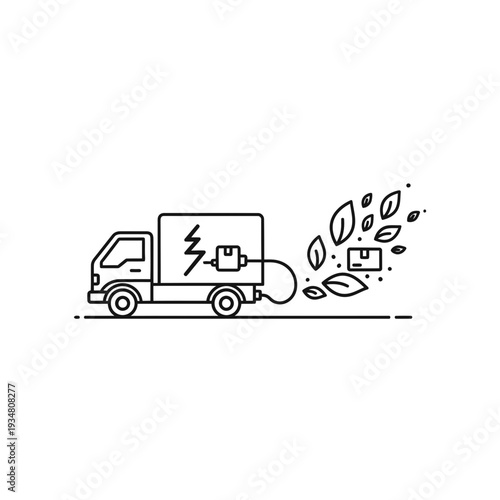 "An illustration of an electric delivery truck emitting leaves, symbolizing eco-friendly delivery solutions and low emissions, perfect for carbon tracking initiatives."