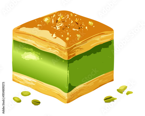 Slice of green layer cake or savory vegetable terrine for a unique healthy appetizer or dessert - Vector Illustration