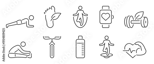 Physical Wellness Icons Set - Fitness, Exercise and Healthy Lifestyle
