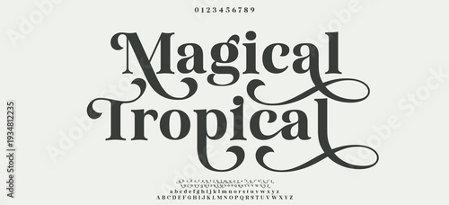 Magical Tropical Elegant wedding logo alphabet letters font. Typography luxury classic lettering serif fonts decorative vintage retro logos and number. vector illustration