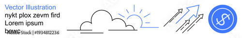 Business growth, financial success, progress, upward trends, innovation, market strategies. Cloud with arrows pointing upward, dollar symbol. Business growth and financial success concept