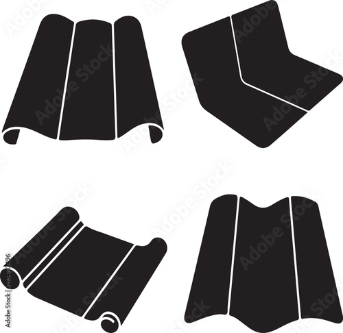 Collection of Four Black Silhouettes of Maps and Folded Paper Designs on a Transparent Background, Vector Illustrations