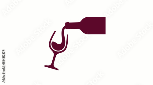 Red Wine Pouring into Glass from Bottle Minimalist Icon