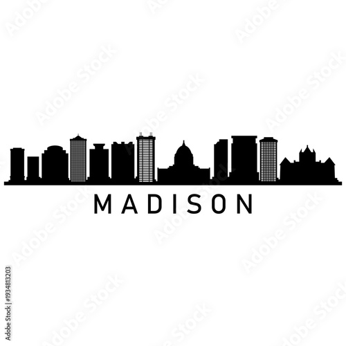 Madison skyline in black and white