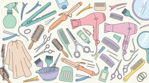 Hair Salon Tools Pattern Seamless Design