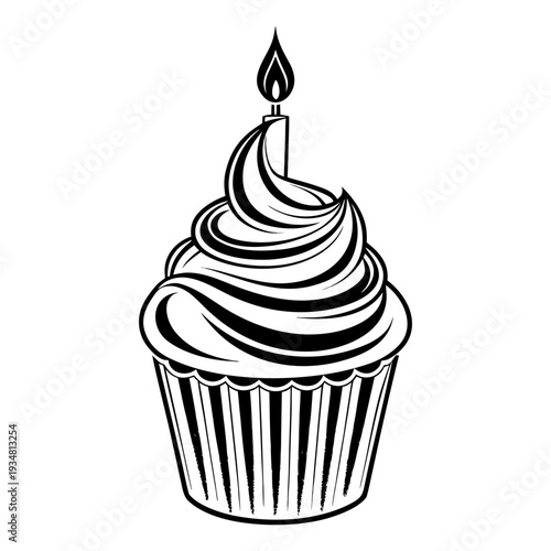 Birthday Cupcake in black and white