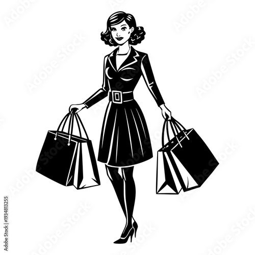 Shopping woman in black and white