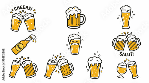 Hand Drawn Beer Icons Collection Cheers and Salut