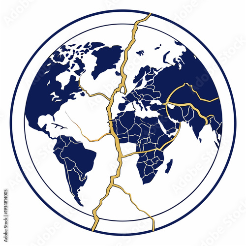 Fractured globe with golden fault lines symbolizing seismic activity and geological plate movement