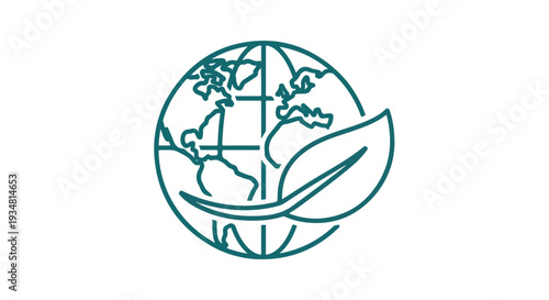 A line drawing of a globe with a leafy design, symbolizing environmental conservation.