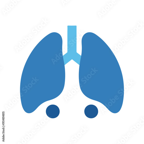 A minimalist blue icon showcases the human respiratory system, depicting lungs and trachea with two shades of blue on a clean white background.