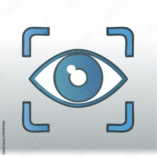 Blue eye icon with camera viewfinder elements around it
