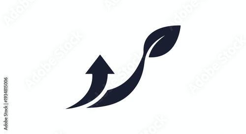 Black icon of an arrow pointing up with a leaf, symbolizing growth and upward trend.
