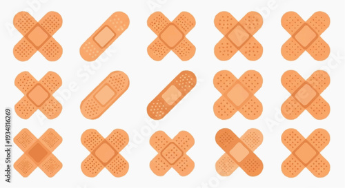 Assortment of bandages arranged in a pattern. Suitable for medical and health related projects