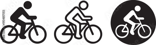 Three styles of a cyclist icon showing a person riding a bicycle