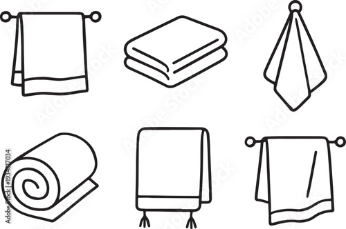 Towel delicate line drawings vector set collection