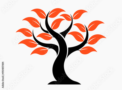 Simple Tree Vector Illustration with Orange Leaves