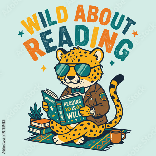 Wild About Reading Cheetah Book Boys Girls T-Shirt