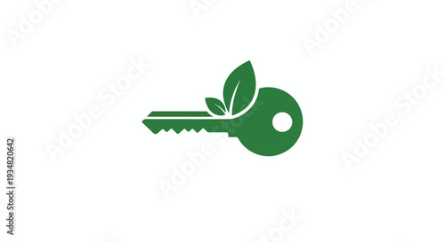 Green key icon with a leaf growing out of it, symbolizing eco-friendly or sustainable access.
