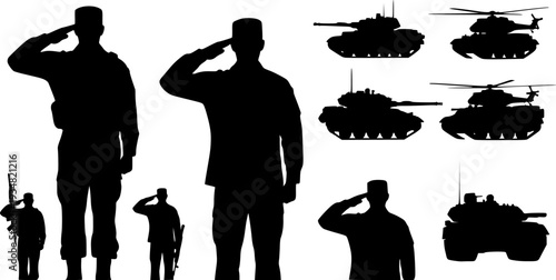 Saluting Soldier and Army Force Silhouettes, art vector design