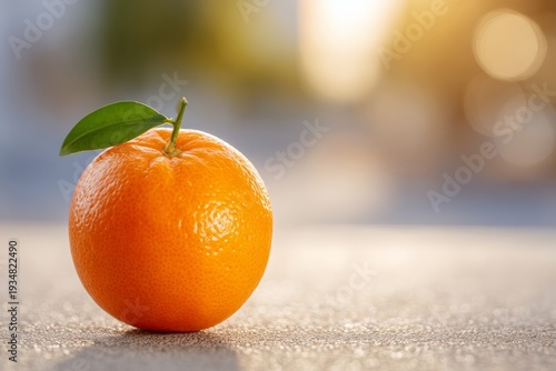 Single orange rests on textured surface