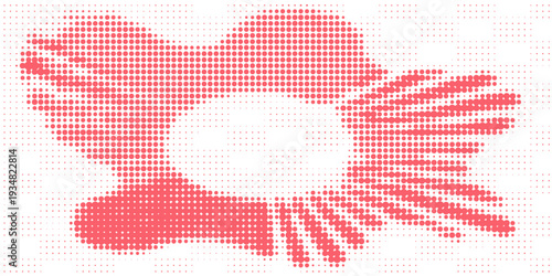 Circular Halftone Pattern Concentric Circles Frame Vector Red Black Colour Abstract Background. Mod Minimalist Art Half Tone Graphics Rippled Structure. Retro Futurism Technology Art Illustration