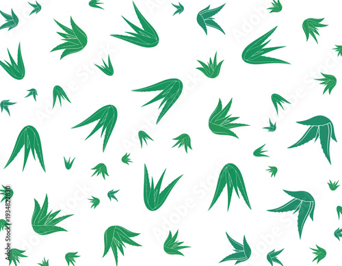 Illustration of green leaves scattered randomly across a simple background from a direct viewpoint