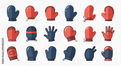 A collection of various winter gloves with diverse designs, shapes, and colors, creating a visually interesting and varied pattern