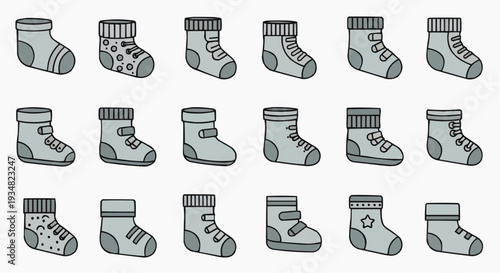 Adorable baby socks arranged in neat rows, each with unique patterns and designs