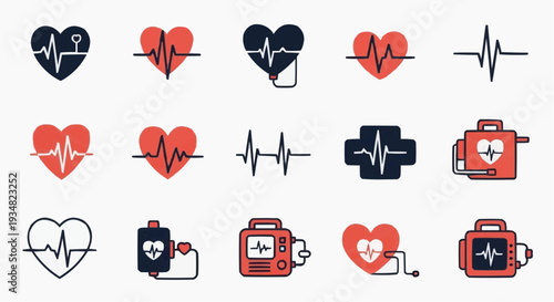 A collection of heart-related symbols for medical concept 