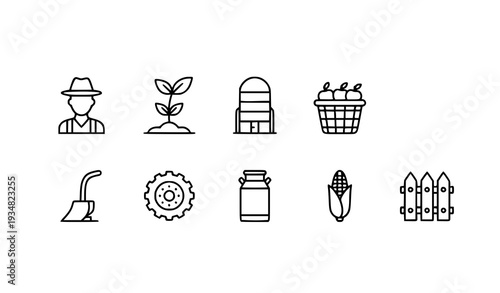 Minimal Farmer Linear Icon Collection Agriculture Farm Thin Line Vector Illustration