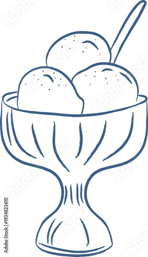 Ice Cream Served In Sundae Bowl Sketch