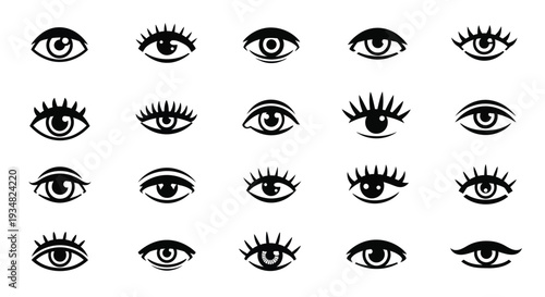 Collection of diverse eye illustrations in a striking black silhouette