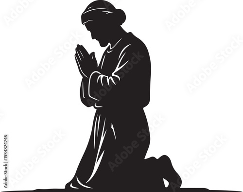 Man Kneeling in Prayer Silhouette Vector Illustration Graphic Design
