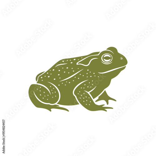A simplistic green amphibian icon, side view of a toad or frog on a white background, clear and clean design