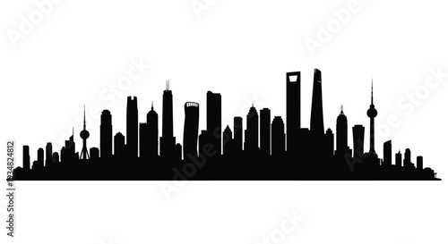 Dramatic black skyline of a modern city depicted as a silhouette