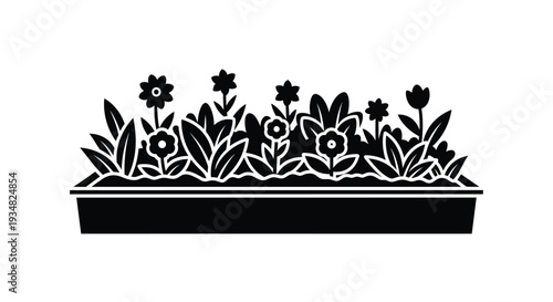 Black floral arrangement in a planter simple graphic silhouette