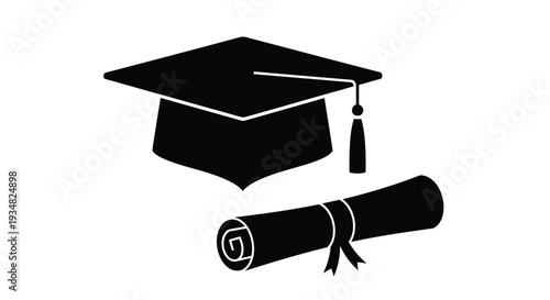 Graduation cap and diploma a symbolic representation of achievement silhouette