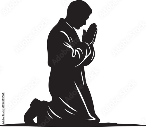Man Kneeling in Prayer with Hands Clasped Together Silhouette