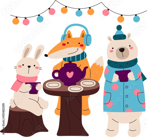 Animals Tea Party Cartoon