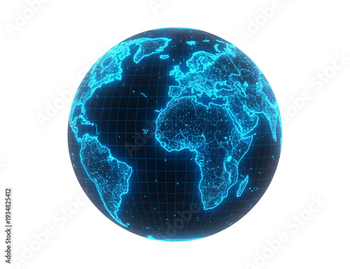 Digital Cyber World Globe Hologram with Blue Glowing Network Lines
