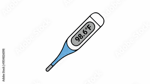 Digital Thermometer Displaying 98.6 Degrees Fahrenheit With Blue Accent On White Background Isolated Healthcare Medical Tool For Temperature Measurement