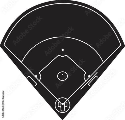 Baseball Field Layout Illustration in Black and White Colors
