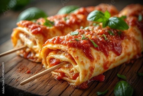 Wallpaper Mural lasagna skewers on a wooden board Torontodigital.ca