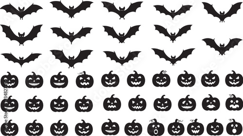 Spooky Halloween pattern with flying bats and carved pumpkins, perfect for seasonal decorations.