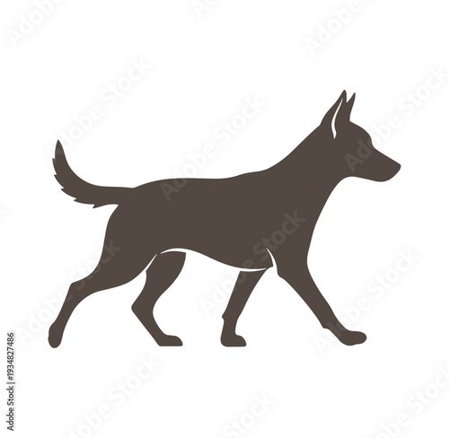 Brown dog silhouette walking profile view  brown dog in motion isolated on white