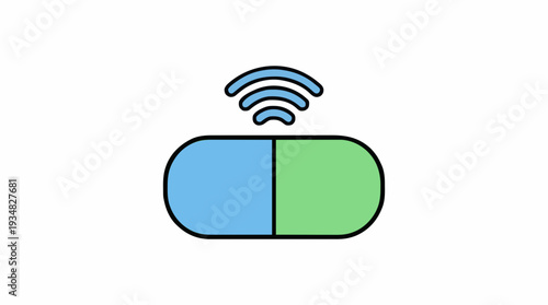 Two Tone Capsule Pill With Wireless Signal Above Isolated On White Background