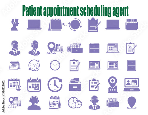 Patient Appointment Scheduling Icons Set Medical Office Management Tools.
