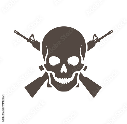 Brown skull with crossed rifles icon symbol graphic illustration